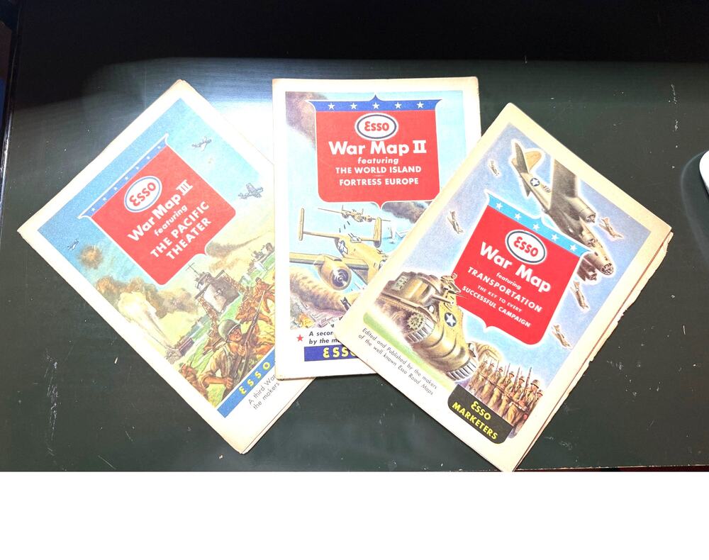 1940-1945 Esso Marketers Trilogy WWII Esso War Maps Gas Station Fold Out Maps